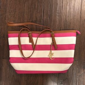 Pink and White Striped Tote Bag